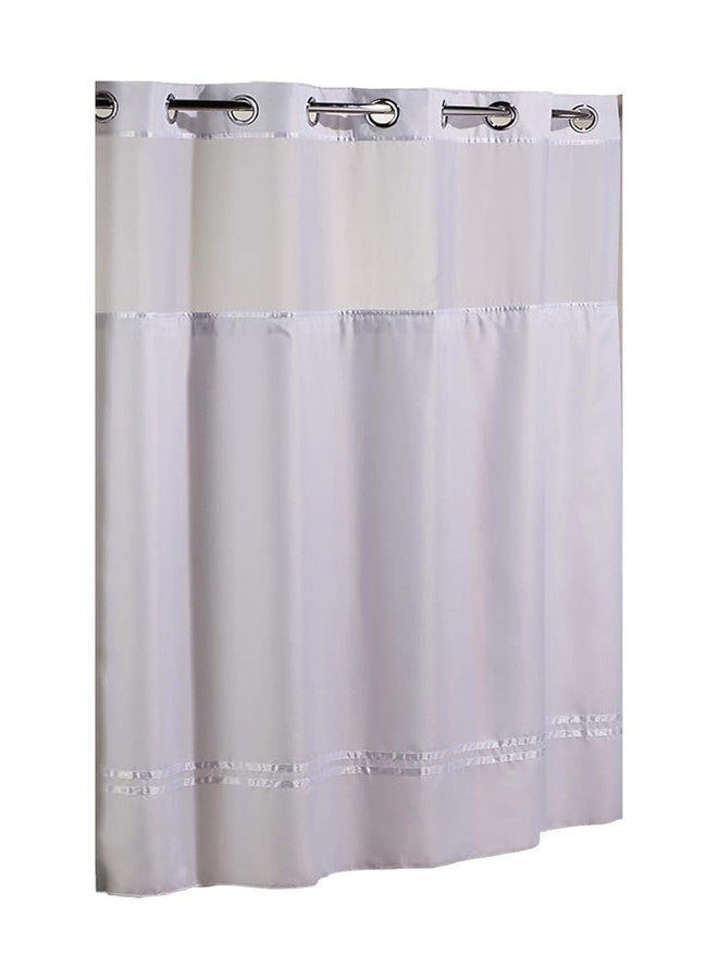 Hookless Arcs & Angles Shower Curtain,White,Escape Pattern,74" L (8541793084) - Image 1