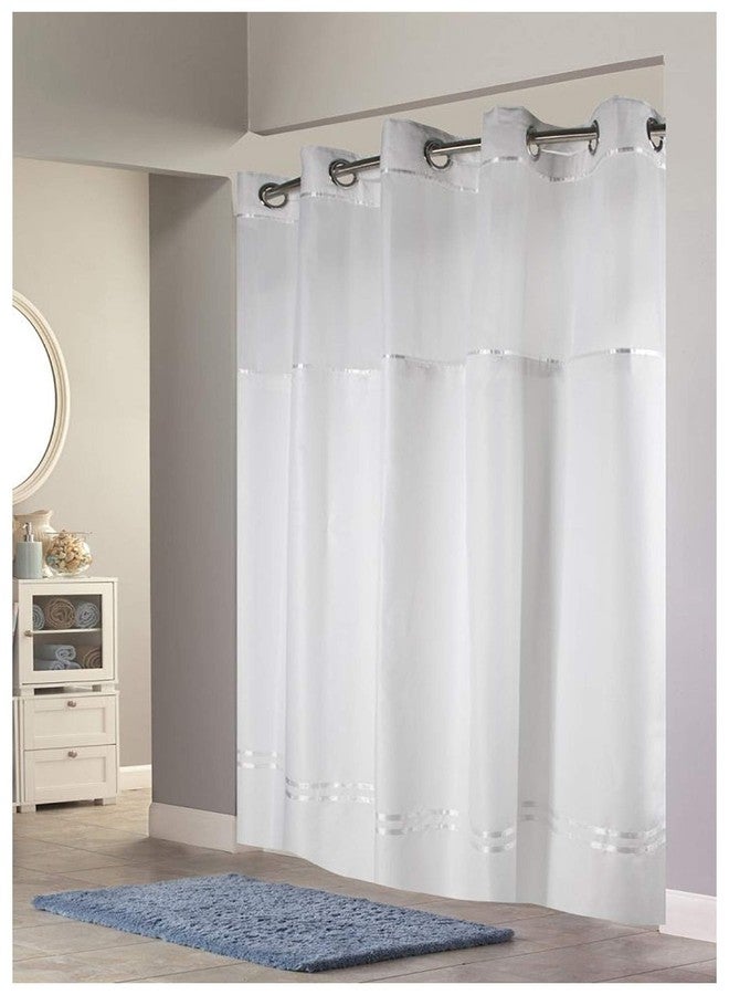 Hookless Arcs & Angles Shower Curtain,White,Escape Pattern,74" L (8541793084) - Image 2