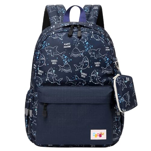 mygreen 14 Inch Backpack for Boys Girls, Kids Backpacks for Preschool, Kindergarten, Elementary with Adjustable Padded Straps Shark Blue - Image 1