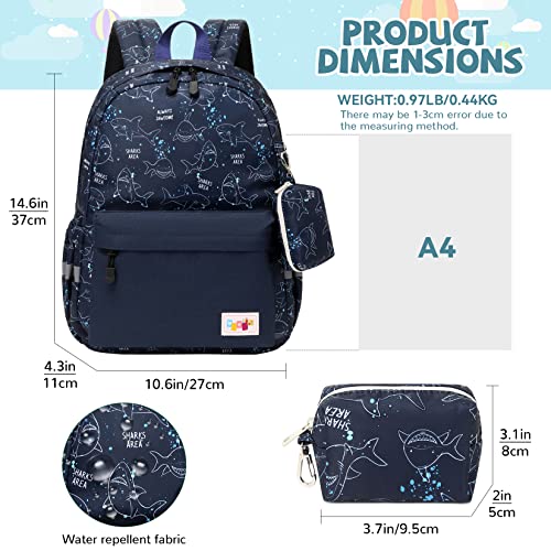 mygreen 14 Inch Backpack for Boys Girls, Kids Backpacks for Preschool, Kindergarten, Elementary with Adjustable Padded Straps Shark Blue - Image 2