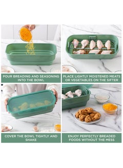 COOK WITH COLOR COOK WITH COLOR Collapsible Batter Bowl - Mess Free Breading Shaker Container - Great for Fried Fish, Fried Chicken, Onion Rings, Wings & More, Sage  - Image 2