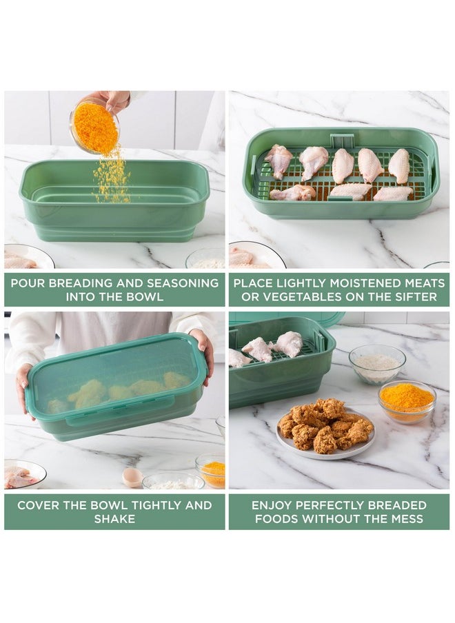 COOK WITH COLOR - COOK WITH COLOR Collapsible Batter Bowl - Mess Free Breading Shaker Container - Great for Fried Fish, Fried Chicken, Onion Rings, Wings & More, Sage - Image 1