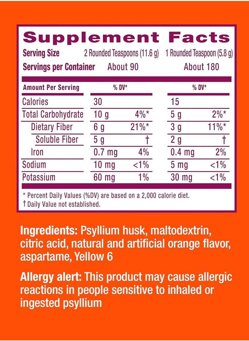 Metamucil - Psyllium Fiber Supplement, Sugar-Free, Orange, 36.8 oz (2.3 Lb) - Image 1