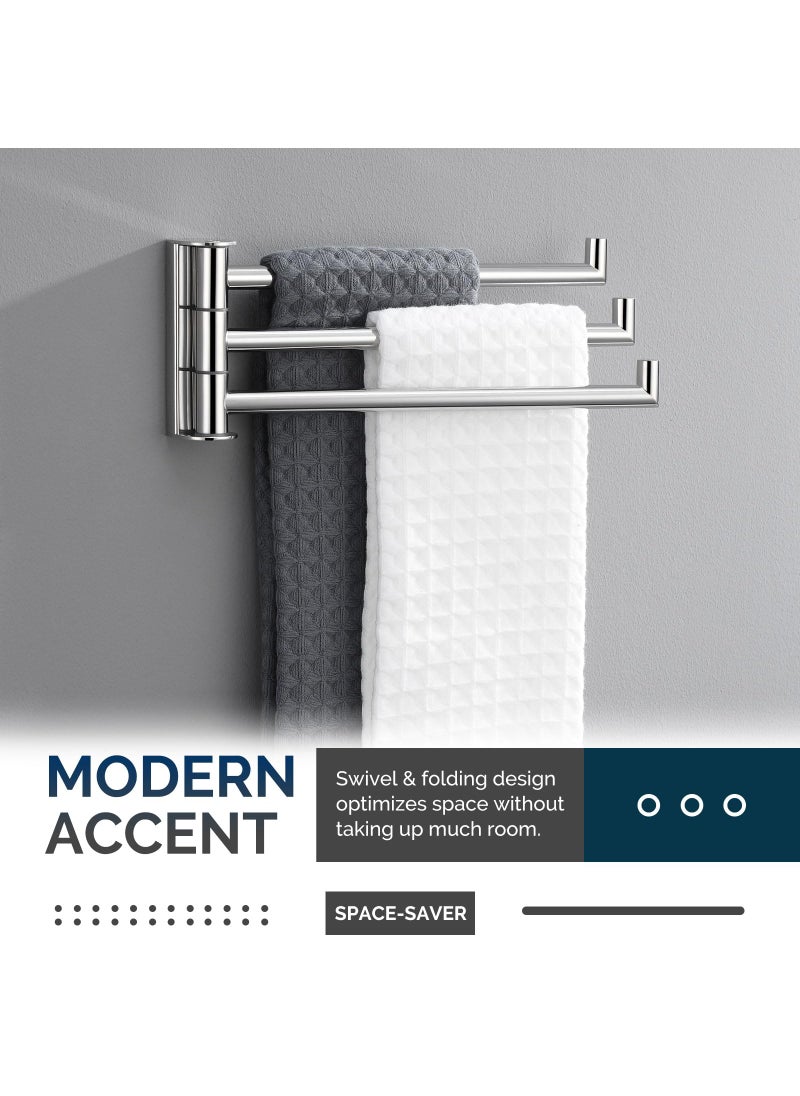 Angle Simple Angle Simple Swivel Hand Towel Rack 3 Bars Polished Chrome  304 Stainless Steel Bathroom Towel Holder Wall Mount  - Image 3
