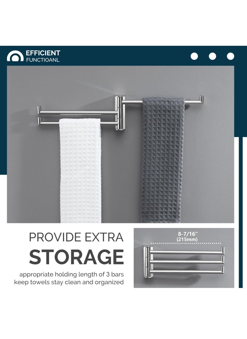 Angle Simple Angle Simple Swivel Hand Towel Rack 3 Bars Polished Chrome  304 Stainless Steel Bathroom Towel Holder Wall Mount  - Image 4