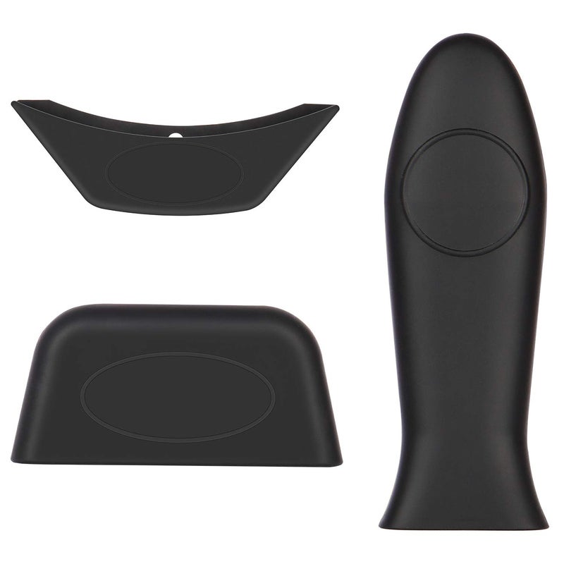 Emoly Silicone Hot Handle Holder 3 Pack Pot Holders Cover Rubber Hot Resistant Non Slip Pot Holder Sleeves for Cast Iron Skillets Metal Frying Pans Aluminum Cookware Handles Black