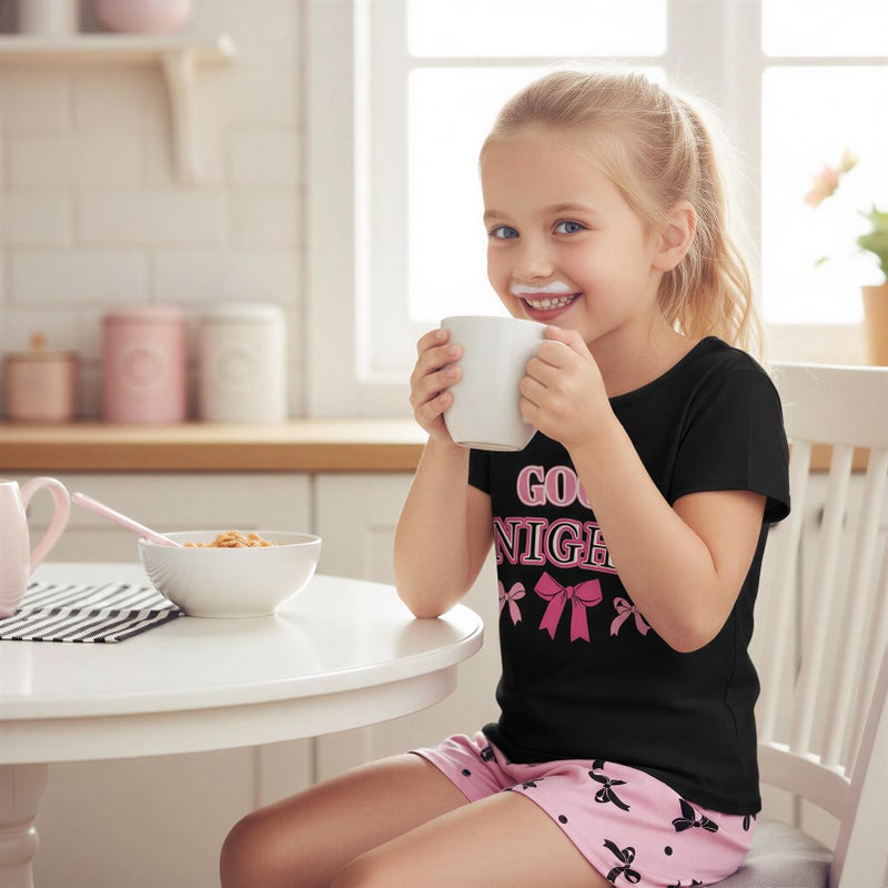 Play Tailor Girls Pajamas for Kids Summer Pjs for Girl Pajama Sets 2Pcs Short Sleeve Top Sleepwear for Teen 8-15, Black(Shirt & Short Set), 10-11Y - Image 4
