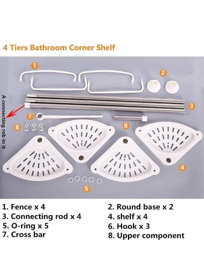 4-tier bathroom corner unit with towel rack, stainless steel legs, and plastic shelves. Supports up to 16 kg. Height 3.20 meters - Image 3