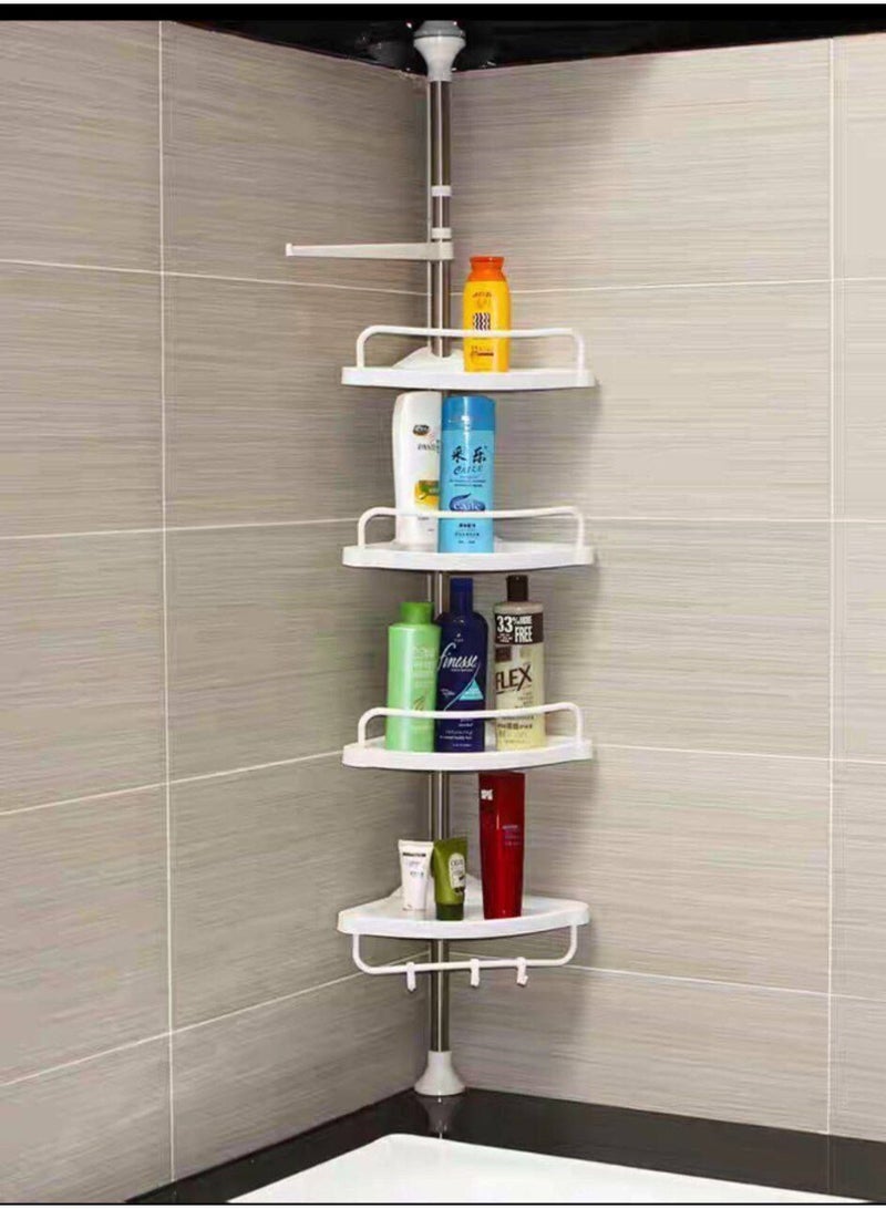4-tier bathroom corner unit with towel rack, stainless steel legs, and plastic shelves. Supports up to 16 kg. Height 3.20 meters - Image 1