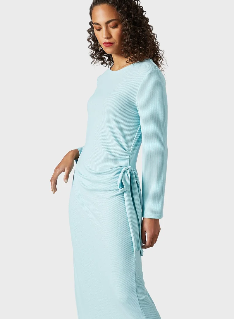 SIVVI for HANIYA Ribbed Tie-Waist Dress