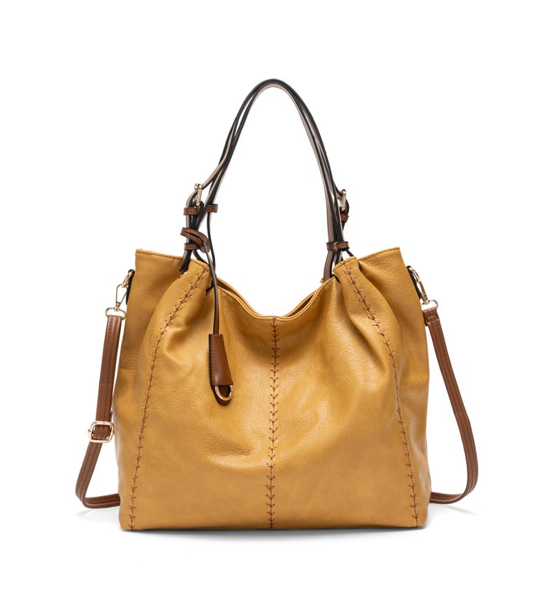 My Friday myfriday Casual Faux Leather Tote Hobo Bag for Women, Soft Shoulder Bag Crossbody Satchel Purse and Handbag (Yellow) - Image 1