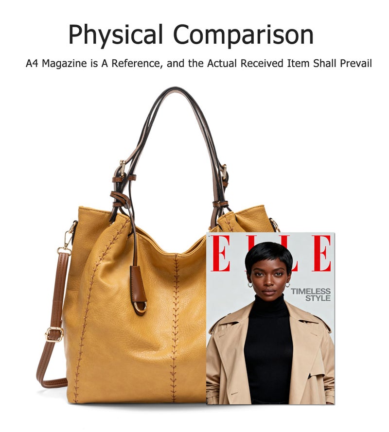 My Friday myfriday Casual Faux Leather Tote Hobo Bag for Women, Soft Shoulder Bag Crossbody Satchel Purse and Handbag (Yellow) - Image 4