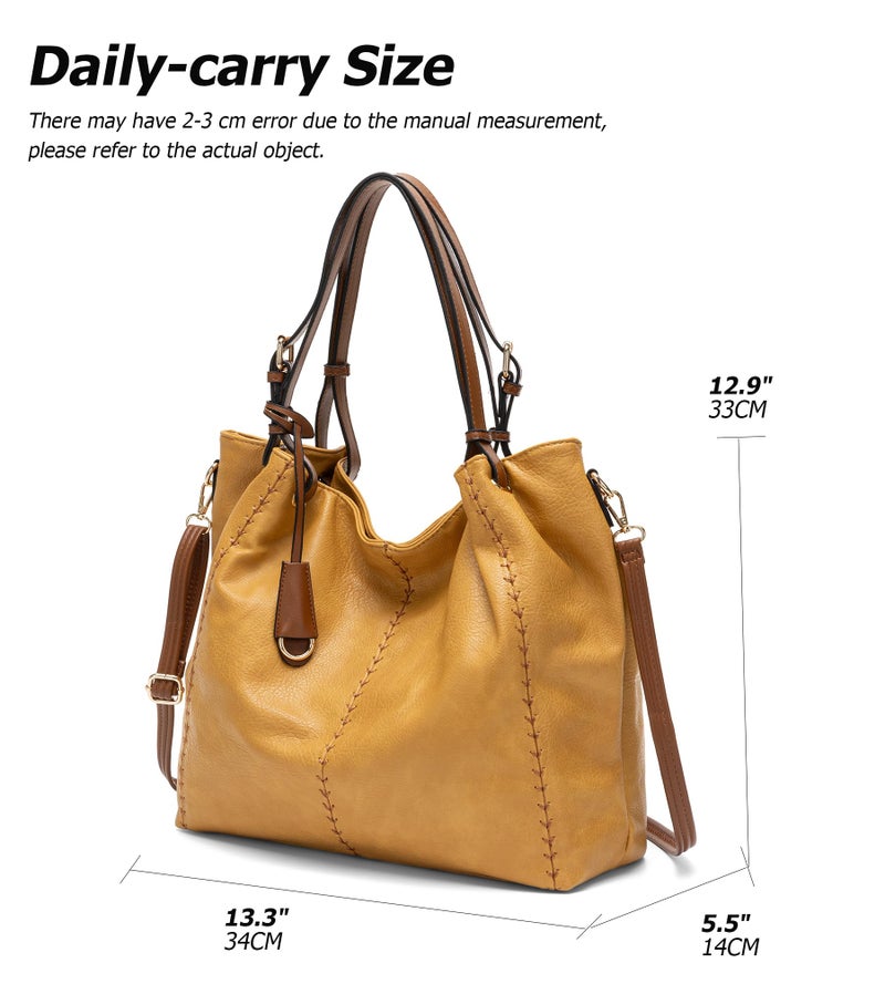 My Friday myfriday Casual Faux Leather Tote Hobo Bag for Women, Soft Shoulder Bag Crossbody Satchel Purse and Handbag (Yellow) - Image 3
