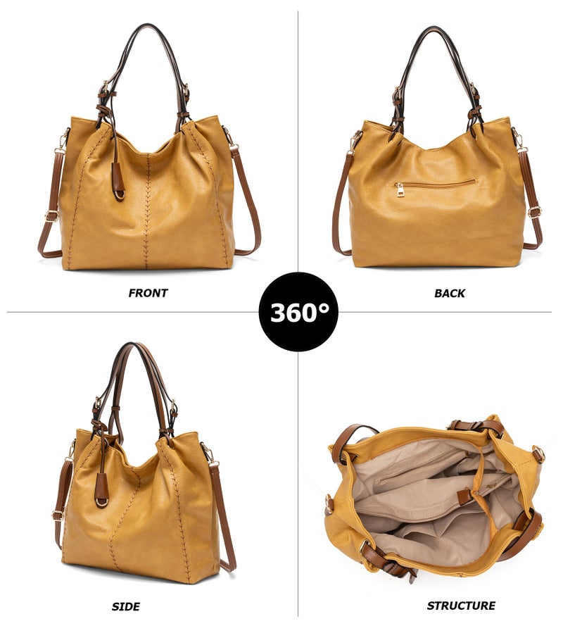 My Friday myfriday Casual Faux Leather Tote Hobo Bag for Women, Soft Shoulder Bag Crossbody Satchel Purse and Handbag (Yellow) - Image 5
