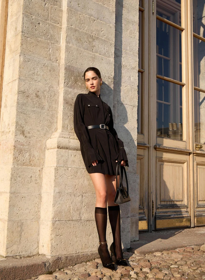 Lichi  Mini shirt dress in lightweight fabric for Women | Best Price UAE