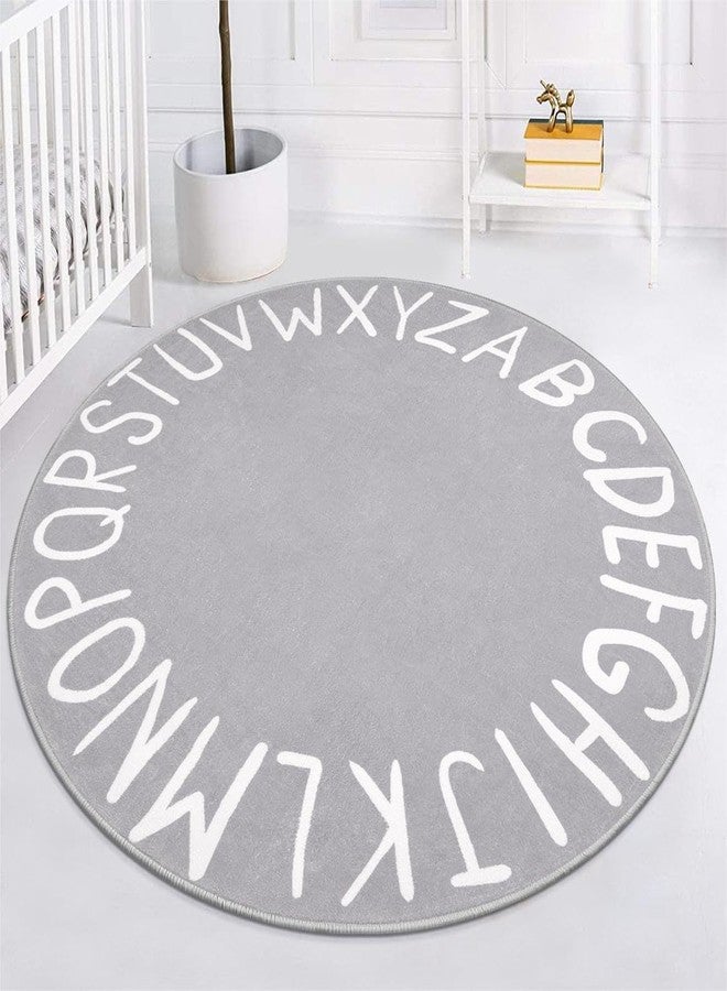 LIVEBOX ABC Play Room Round Rug for Kids Bedroom, Alphabet Area Rug Circle Washable Rug for Playroom Classroom Tent, Non-Slip Crawling Mat Circular Learning Carpet for Teen Boys and Girls (59",Grey) - Image 2