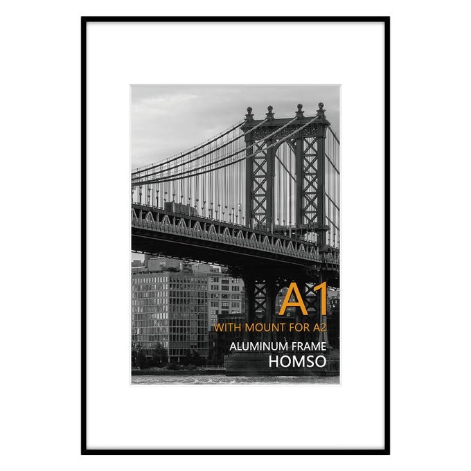 A1 POSTER PCITURE FRAME DISPLAY PICTURES A2 WITH MAT OR 234X331 WITHOUT MAT THIN BORDER METAL FRAMES WITH PLEXIGLASS FOR HORIZONTAL AND VERTICAL BLACK