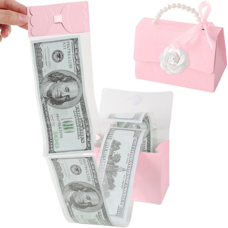 SESENSE Money Pull Box for Cash, Surprise Box Mini Rose Handbags with 30 Pcs Transparent Bags for Christmas Party Birthday - Image 1