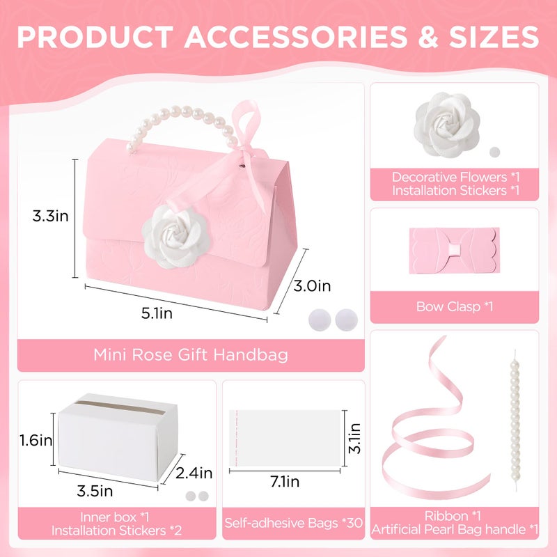 SESENSE Money Pull Box for Cash, Surprise Box Mini Rose Handbags with 30 Pcs Transparent Bags for Christmas Party Birthday - Image 3