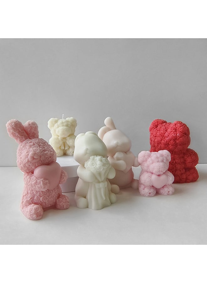 Generic Bear Aromatherapy Candle Mold Diy Valentine's Day Handmade Soap Expansion Stone Gift Chocolate Silicone Baking Tool-Specifications:Heart-holding Rabbit J-0345  - Image 3