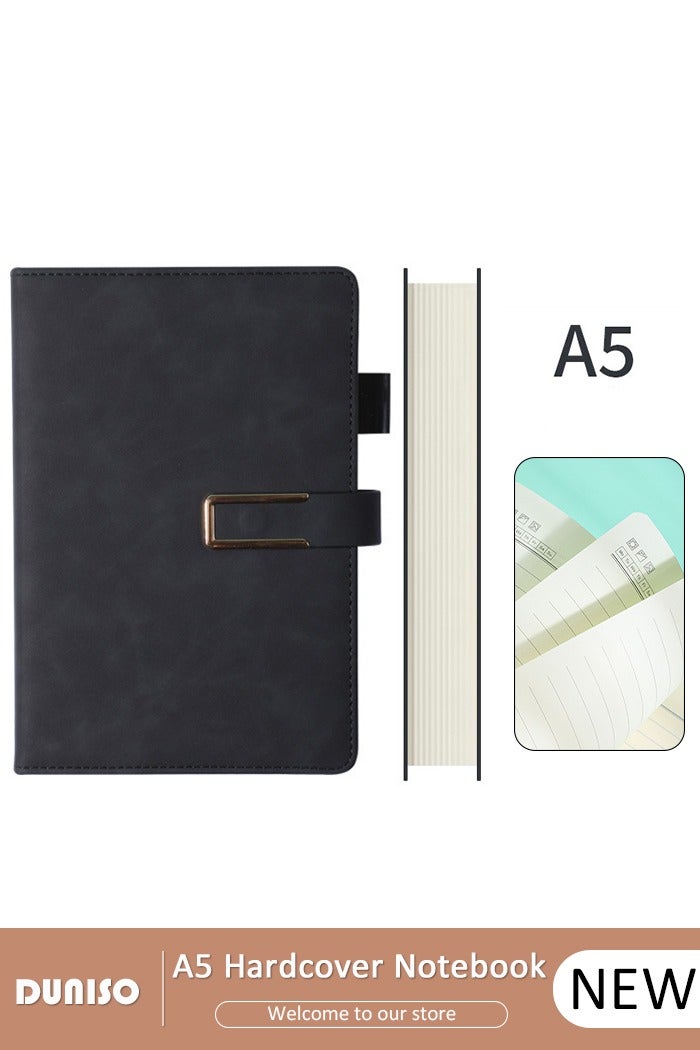 DUNISO دفتر ملاحظات بجانب مسطر، دفتر كلاسيكي بخط عرضي مع شريط علامة القلم وحلقة القلم وقفل على شكل حرف U للنساء والرجال في العمل والمكتب والمدرسة، الاجتماعات - Image 1
