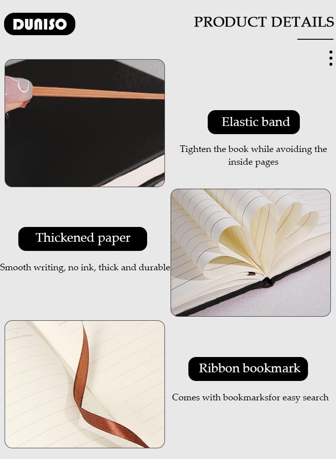 DUNISO دفتر ملاحظات بجانب مسطر، دفتر كلاسيكي بخط عرضي مع شريط علامة القلم وحلقة القلم وقفل على شكل حرف U للنساء والرجال في العمل والمكتب والمدرسة، الاجتماعات - Image 2