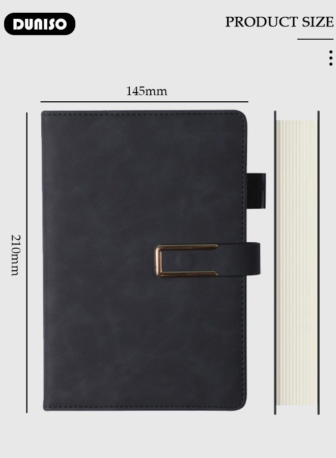 DUNISO دفتر ملاحظات بجانب مسطر، دفتر كلاسيكي بخط عرضي مع شريط علامة القلم وحلقة القلم وقفل على شكل حرف U للنساء والرجال في العمل والمكتب والمدرسة، الاجتماعات - Image 4