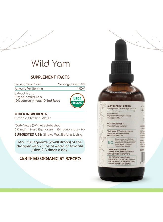 HerbEra Wild Yam B120 USDA Organic Alcohol-Free Herbal Extract Tincture, Concentrated Liquid Drops Natural Wild Yam (Dioscorea Villosa) Dried Root 4 fl oz - Image 3