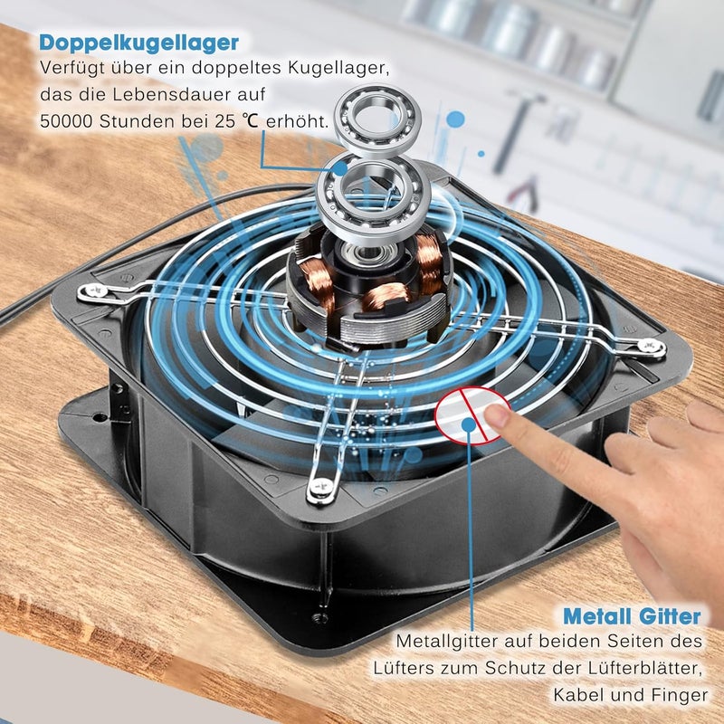 GDSTIME 230 V 150 mm Fan 220 V 150 x 50 mm AC Axial Cooling Fan 15050 Dual Ball Bearing 240 V Brushless 201CFM for Ventilation Exhaust - Image 3