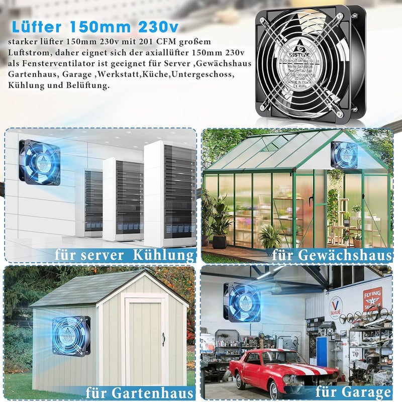 GDSTIME 230 V 150 mm Fan 220 V 150 x 50 mm AC Axial Cooling Fan 15050 Dual Ball Bearing 240 V Brushless 201CFM for Ventilation Exhaust - Image 5
