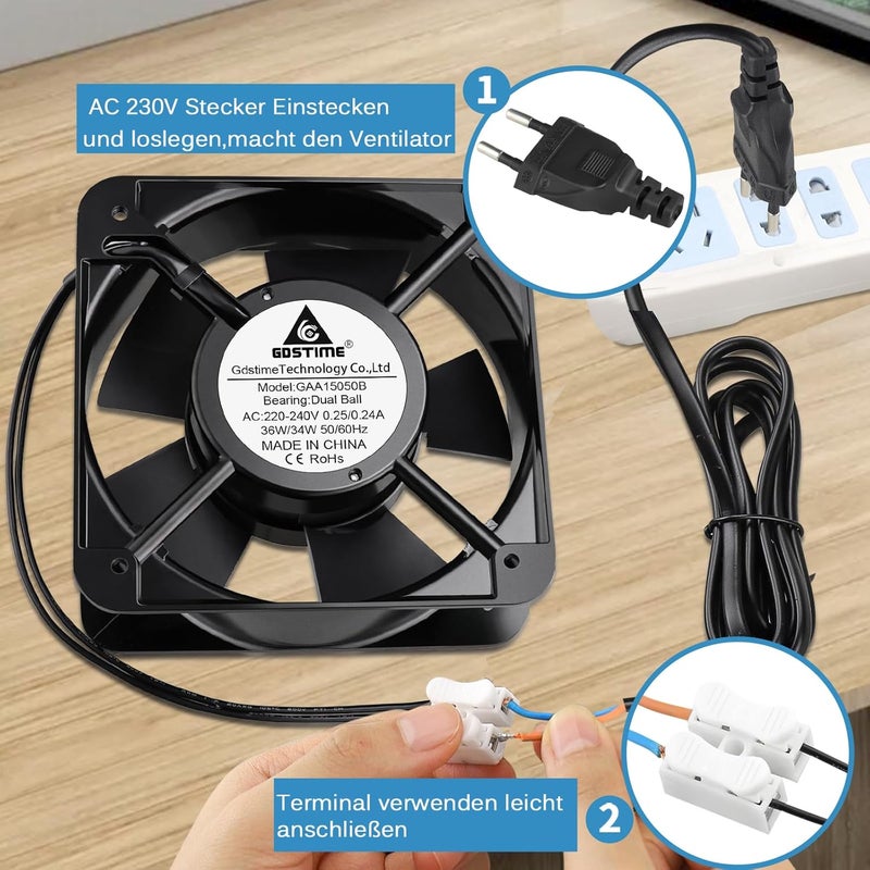 GDSTIME 230 V 150 mm Fan 220 V 150 x 50 mm AC Axial Cooling Fan 15050 Dual Ball Bearing 240 V Brushless 201CFM for Ventilation Exhaust - Image 4