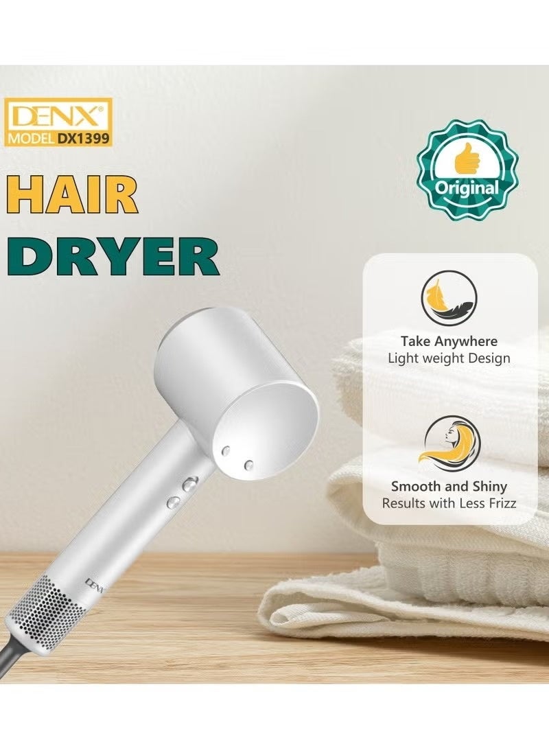 DENX Professional Hair Dryer 1600W with a Powerful 110,000 RPM High-Speed Motor – Full Control with 3 Speeds and 3 Heat Levels – Hot & Cold Air Function – Modern Lightweight Design for Fast, Damage-Free Drying – Ideal Performance for Daily Use - Image 5