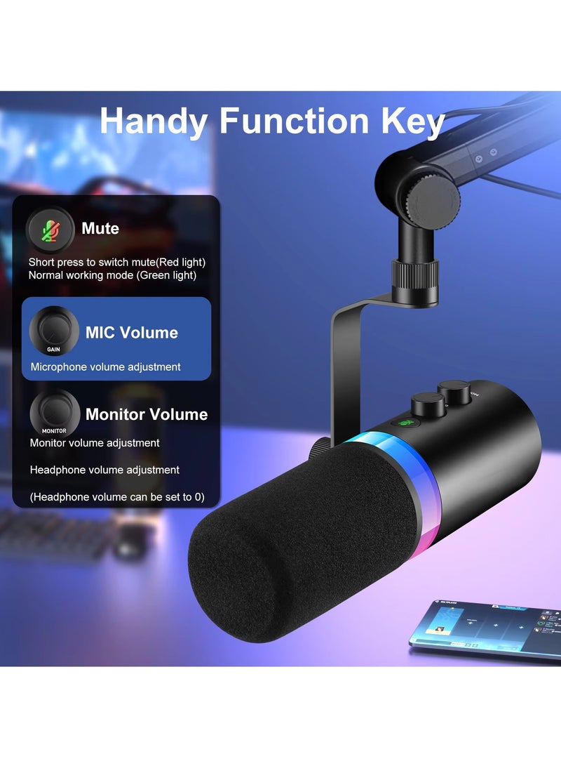 USB XLR Dynamic Microphone Touchmute Headphone Jack Volume Control For Youtube PC Game Sound Card Recording Metal LM20 (Microphone and Bracket) - Image 4