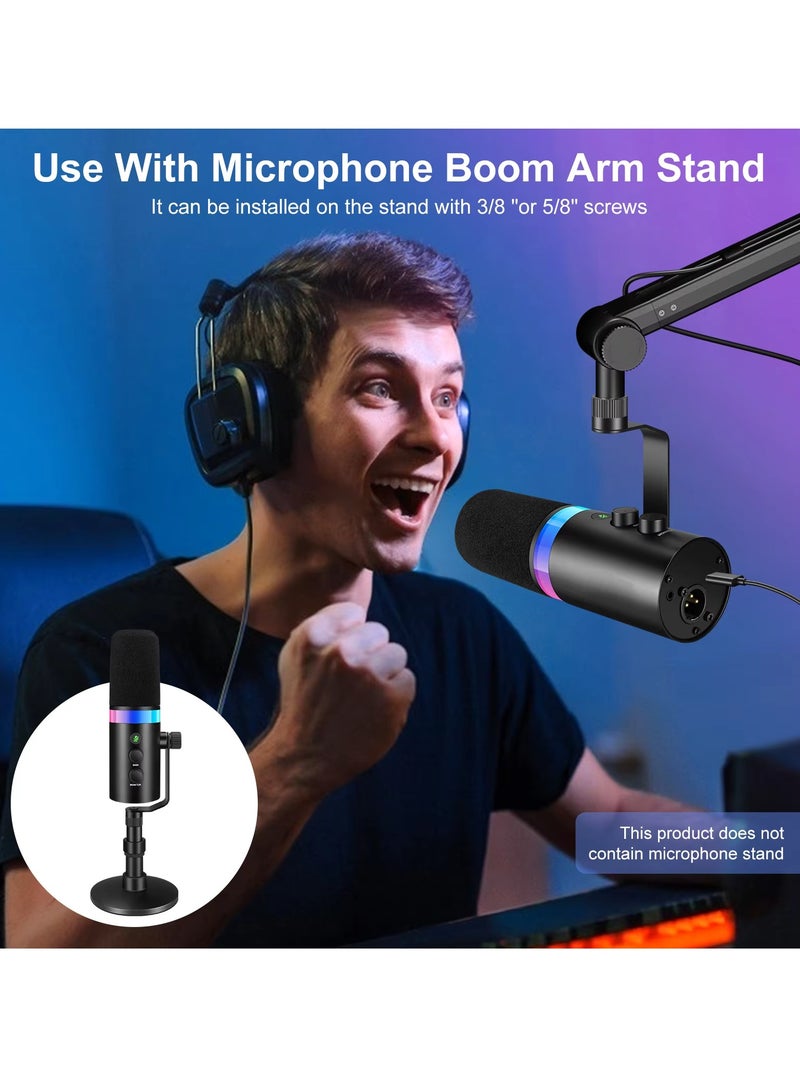 USB XLR Dynamic Microphone Touchmute Headphone Jack Volume Control For Youtube PC Game Sound Card Recording Metal LM20 (Microphone and Bracket) - Image 2