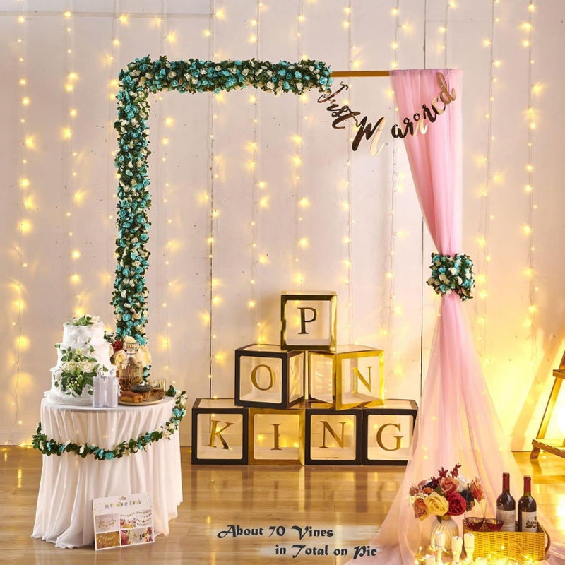 PONKING 8 Pcs 66FT Flower Garland  Artificial Rose Vine Flowers with Green Leaves  Hanging Fake Roses Vine for Room Anniversary Wedding Birthday Christmas Wall Arch Decor  White Blue Flower - Image 4