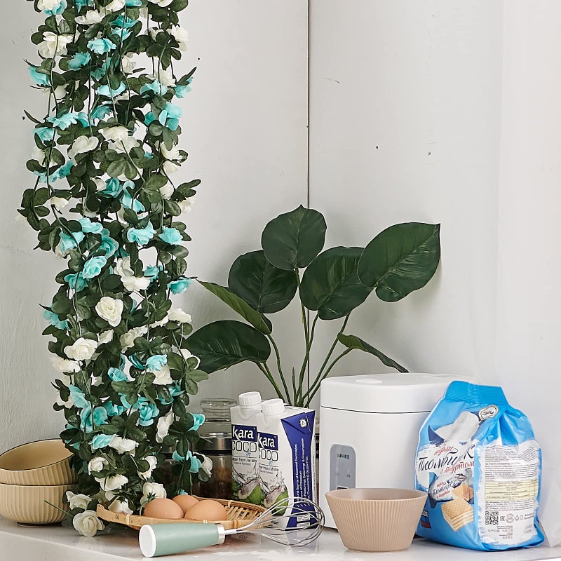 PONKING 8 Pcs 66FT Flower Garland  Artificial Rose Vine Flowers with Green Leaves  Hanging Fake Roses Vine for Room Anniversary Wedding Birthday Christmas Wall Arch Decor  White Blue Flower - Image 5