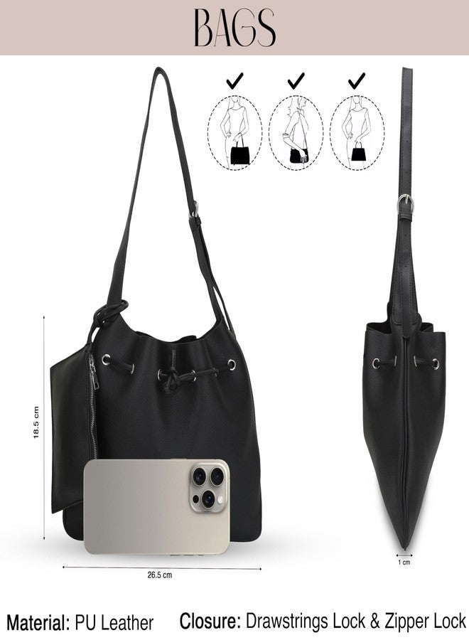 SIBY Top Handle Bag Set - PU Material,Waterproof - Spacious Design with Small Purse - Ideal for Daily Use and Special Occasions (Black) - Image 3
