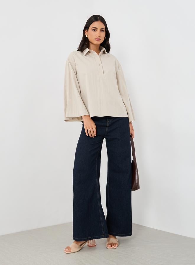 Styli Solid Spread Collar Boxy Fit Shirt - Image 2