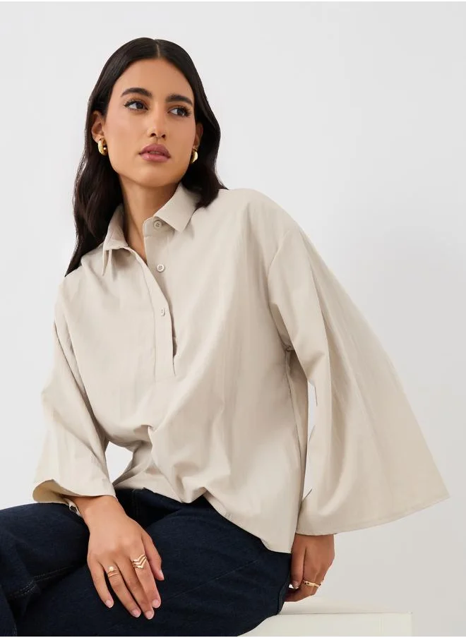 Styli Styli Solid Spread Collar Boxy Fit Shirt