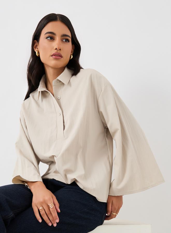 Styli Solid Spread Collar Boxy Fit Shirt - Image 1