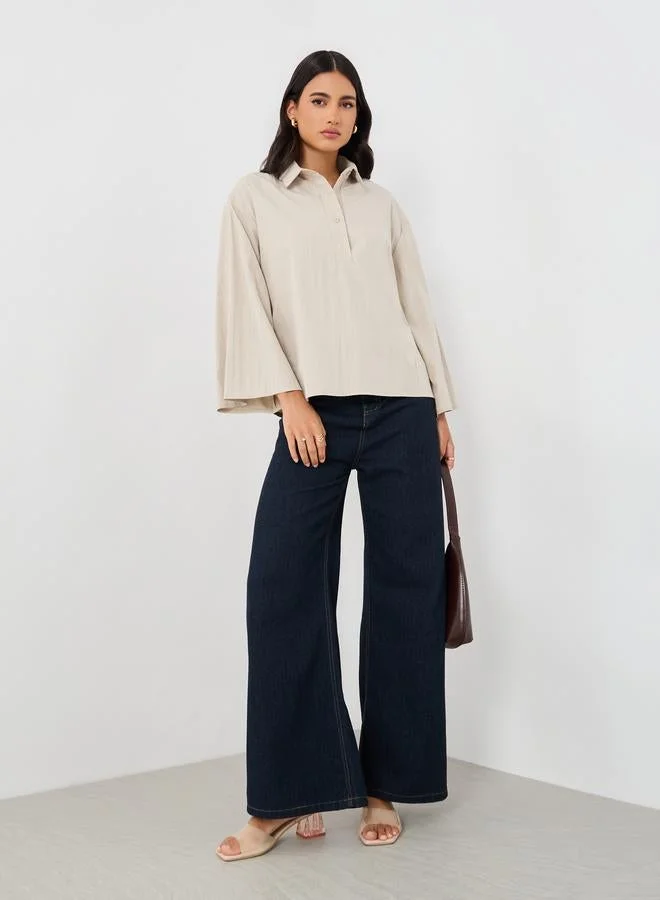 Styli Solid Spread Collar Boxy Fit Shirt