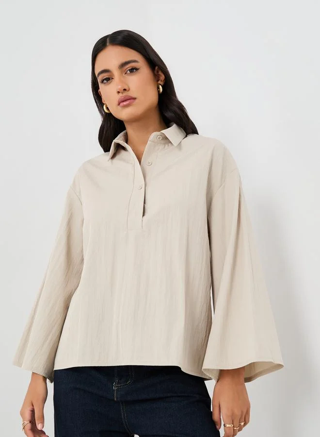 Styli Solid Spread Collar Boxy Fit Shirt