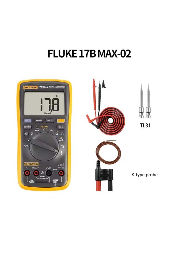FLUKE Fluke 17B MAX-02 Digital Multimeter with TL31 Test Leads & Type K Thermocouple – All-in-One Electrical & Temperature Testing Kit
