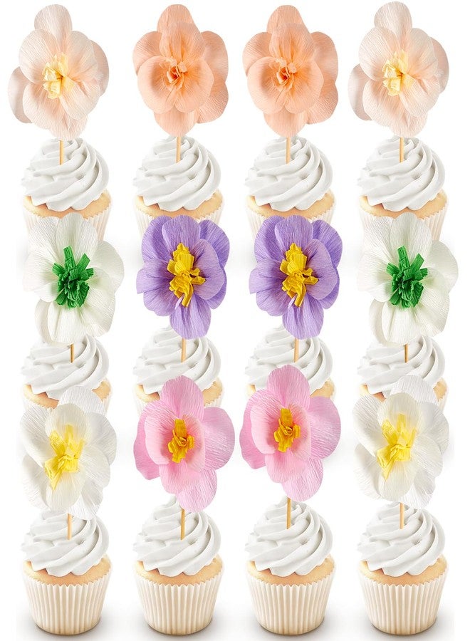 Easy Joy Cupcake Toppers, Wildflower Party Decorations, Flower Cupcake Toppers, Baby in Bloom Baby Shower Decorations for Kids Cake Birthday Party, Wedding, Flowers Wedding Themed Party 16PCS - Image 1