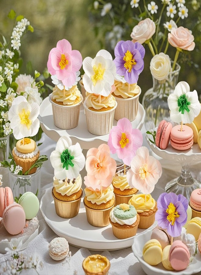 Easy Joy Cupcake Toppers, Wildflower Party Decorations, Flower Cupcake Toppers, Baby in Bloom Baby Shower Decorations for Kids Cake Birthday Party, Wedding, Flowers Wedding Themed Party 16PCS - Image 3