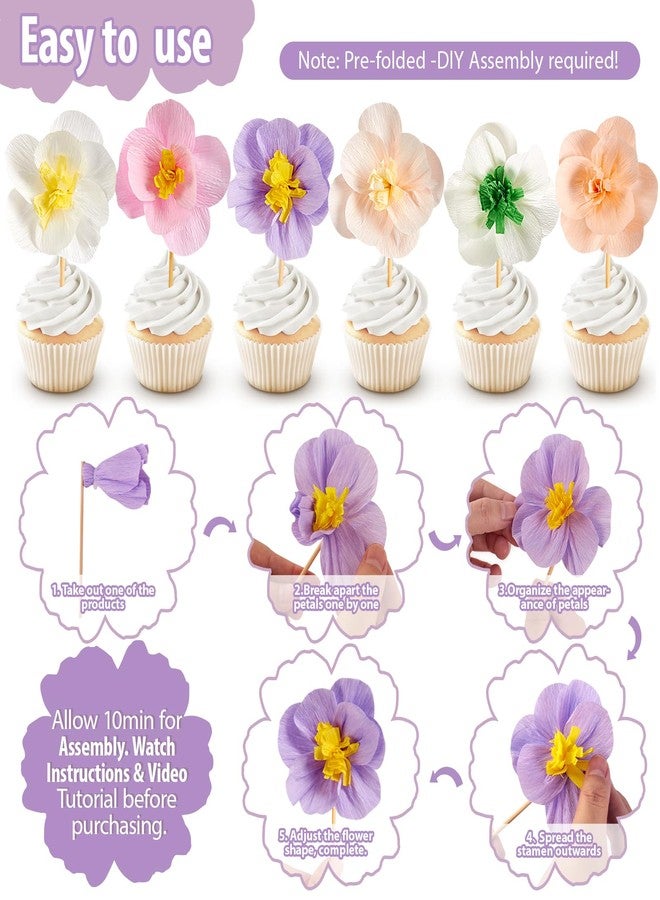 Easy Joy Cupcake Toppers, Wildflower Party Decorations, Flower Cupcake Toppers, Baby in Bloom Baby Shower Decorations for Kids Cake Birthday Party, Wedding, Flowers Wedding Themed Party 16PCS - Image 5