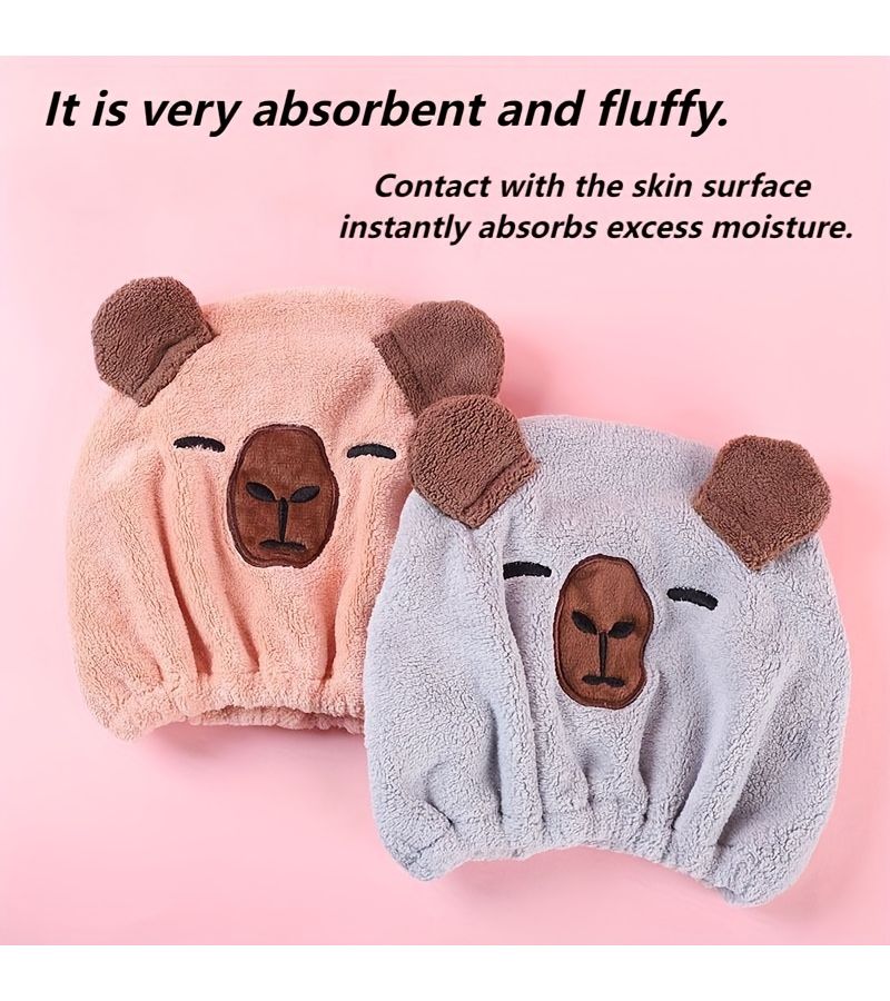 Coral Pink Capybara Towel Headband Absorbent Quick Dry for Curly Hair - Image 4