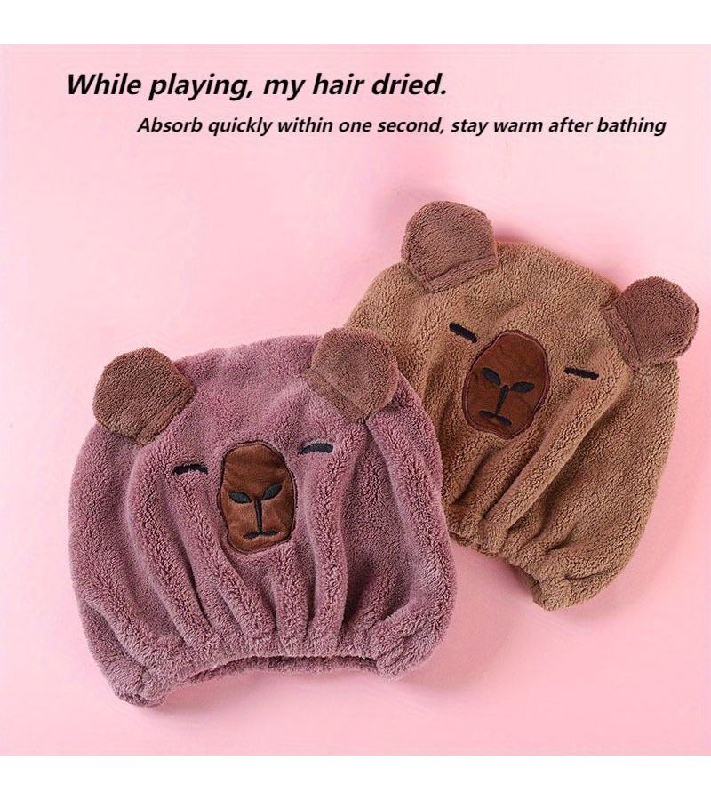 Coral Pink Capybara Towel Headband Absorbent Quick Dry for Curly Hair - Image 3