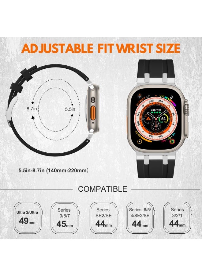 O Ozone (Pack of 2) O Ozone Liquid Silicone Rubber Bands Compatible with Apple Watch Band Series 9 Ultra 8 7 6 5 4 3 2 1 SE Men, Luxury Rubber Band with Stainless Steel Adapter for Apple Watch 49mm 45mm 44mm 42mm- White/Orange - Image 2