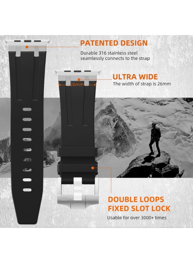 O Ozone (Pack of 2) O Ozone Liquid Silicone Rubber Bands Compatible with Apple Watch Band Series 9 Ultra 8 7 6 5 4 3 2 1 SE Men, Luxury Rubber Band with Stainless Steel Adapter for Apple Watch 49mm 45mm 44mm 42mm- White/Orange - Image 3